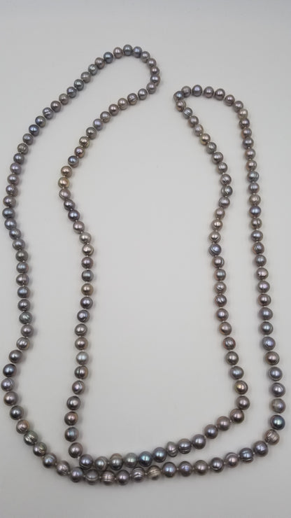 FRESHWATER CULTURED POTATO PEARL ( GREY PEACOCK COLORED) 64 " LONG NECKLACE