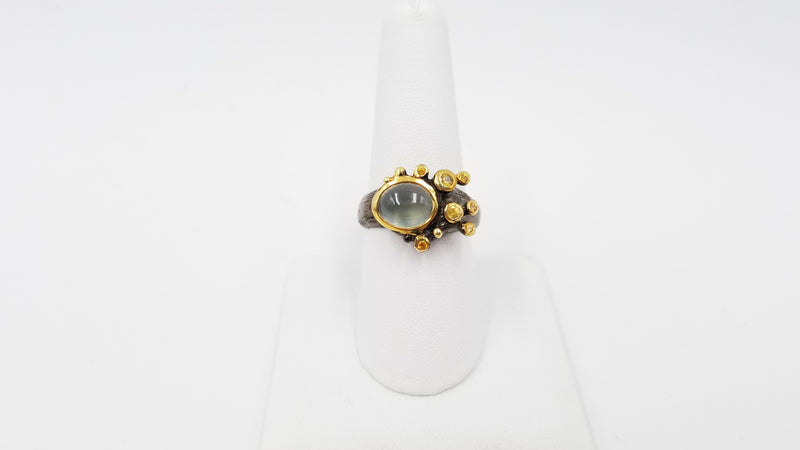 PRENITE W/ YELLOW SAPPHIRES STERLING SILVER BLACK RHODIUM FINISHED RING