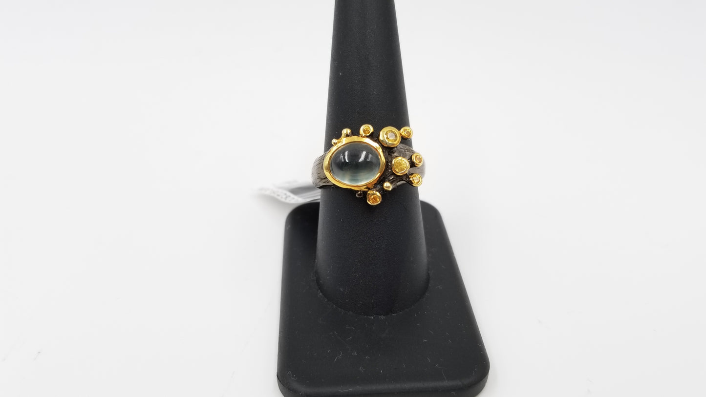 PRENITE W/ YELLOW SAPPHIRES STERLING SILVER BLACK RHODIUM FINISHED RING