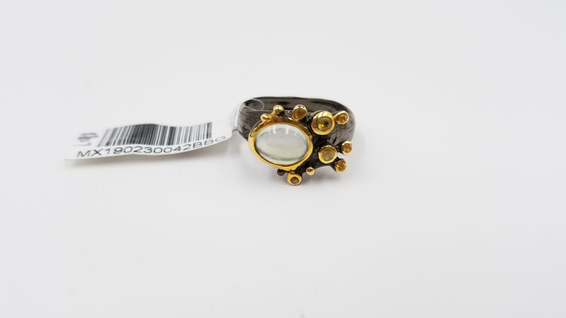 PRENITE W/ YELLOW SAPPHIRES STERLING SILVER BLACK RHODIUM FINISHED RING