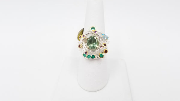 GREEN APETITE W/ MULTI STONES STERLING SILVER RING