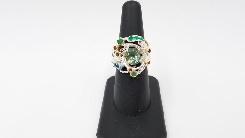 GREEN APETITE W/ MULTI STONES STERLING SILVER RING