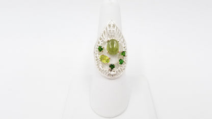 MALL GARNET W/ GREEN CHROME DIOPSIDE STERLING SILVER RING