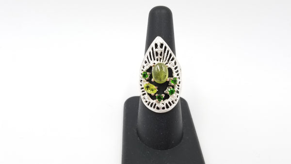 MALL GARNET W/ GREEN CHROME DIOPSIDE STERLING SILVER RING