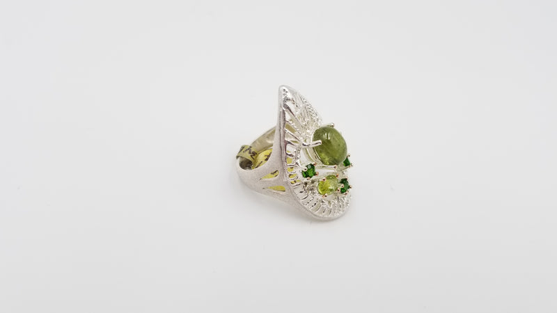 MALL GARNET W/ GREEN CHROME DIOPSIDE STERLING SILVER RING