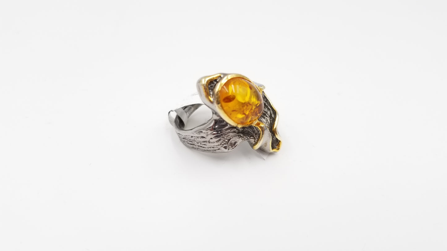 AMBER STERLING SILVER TWO TONE RING