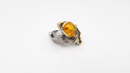 AMBER STERLING SILVER TWO TONE RING