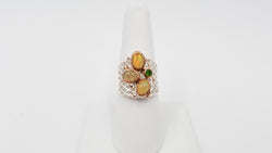 OPAL ( ETHIOPIAN ) W/ EMERALD STERLING SILVER TWO TONE RING