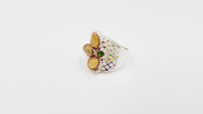 OPAL ( ETHIOPIAN ) W/ EMERALD STERLING SILVER TWO TONE RING