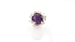 AMETHYST ( FLOWER CUT ) STERLING SILVER RING