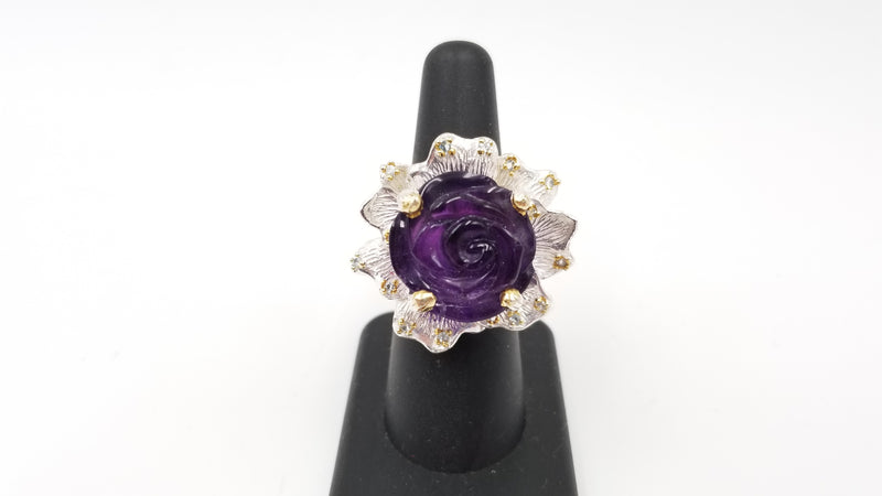 AMETHYST ( FLOWER CUT ) STERLING SILVER RING