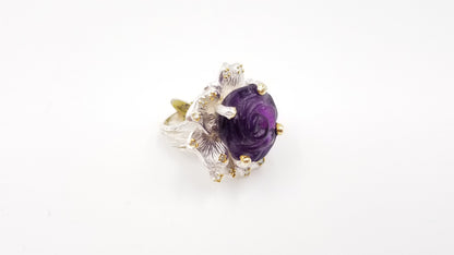 AMETHYST ( FLOWER CUT ) STERLING SILVER RING