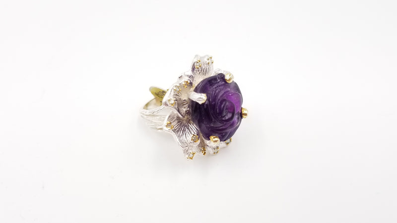 AMETHYST ( FLOWER CUT ) STERLING SILVER RING