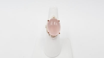 ROSE QUARTZ ( CABOCHON ) STERLING SILVER TWO TONE RING