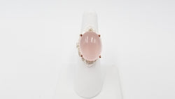 ROSE QUARTZ ( CABOCHON ) STERLING SILVER TWO TONE RING