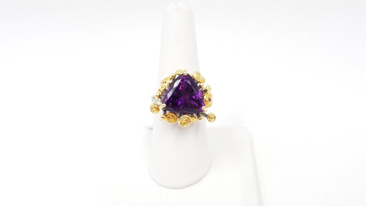 AMETHYST STERLING SILVER TWO TONE RING
