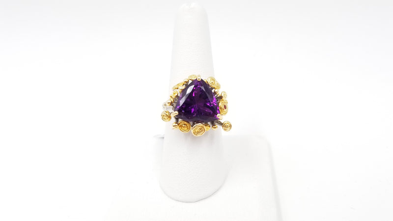 AMETHYST STERLING SILVER TWO TONE RING