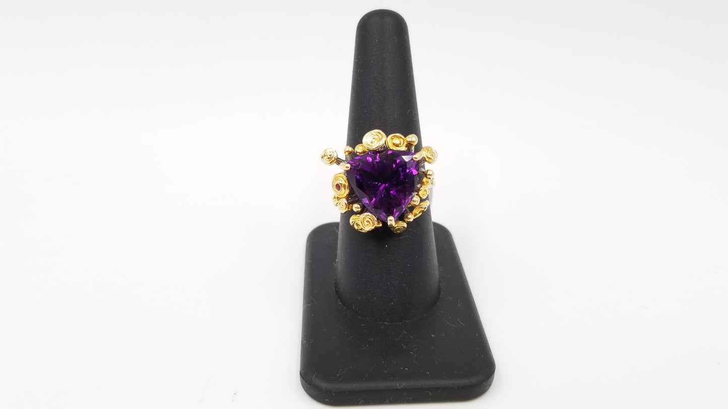 AMETHYST STERLING SILVER TWO TONE RING