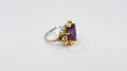 AMETHYST STERLING SILVER TWO TONE RING