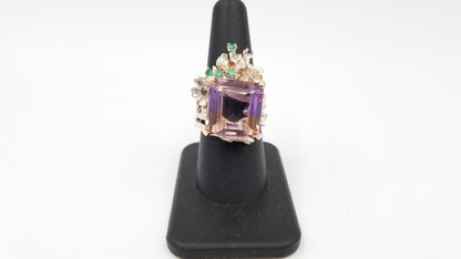 AMETRINE W/ EMERALD STERLING SILVER RING