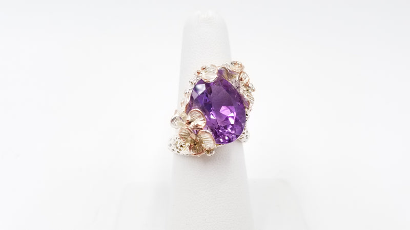 AMETHYST ( PEAR SHAPE ) STERLING SILVER DESIGNS RING