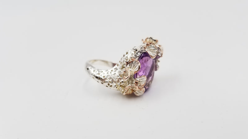 AMETHYST ( PEAR SHAPE ) STERLING SILVER DESIGNS RING