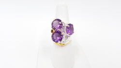 AMETHYST THREE STONE W/ GARNET STERLING SILVER DESIGNS RING