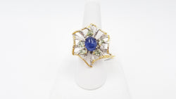 SAPPHIRE W/ GREEN AMETHYST STERLING SILVER TWO TONE RING