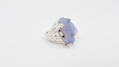 CHALCEDONY W/ RHODOLITE GARNET STERLING SILVER RING
