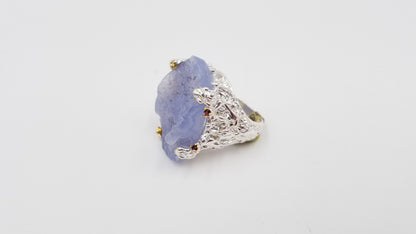 CHALCEDONY W/ RHODOLITE GARNET STERLING SILVER RING