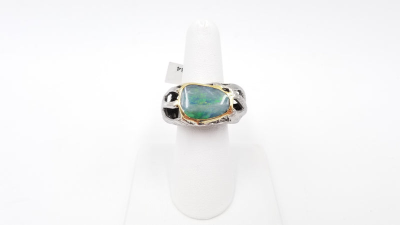 BOULDER OPAL DOUBLET STERLING SILVER BLACK RHODIUM FINISHED RING