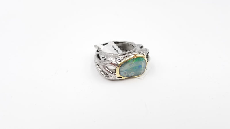 BOULDER OPAL DOUBLET STERLING SILVER BLACK RHODIUM FINISHED RING