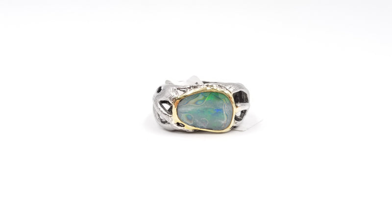 BOULDER OPAL DOUBLET STERLING SILVER BLACK RHODIUM FINISHED RING