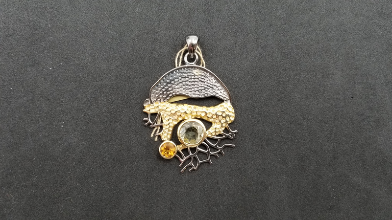 CITRINE / BLUE TOPAZ TWO TONE STERLING SILVER PENDANT