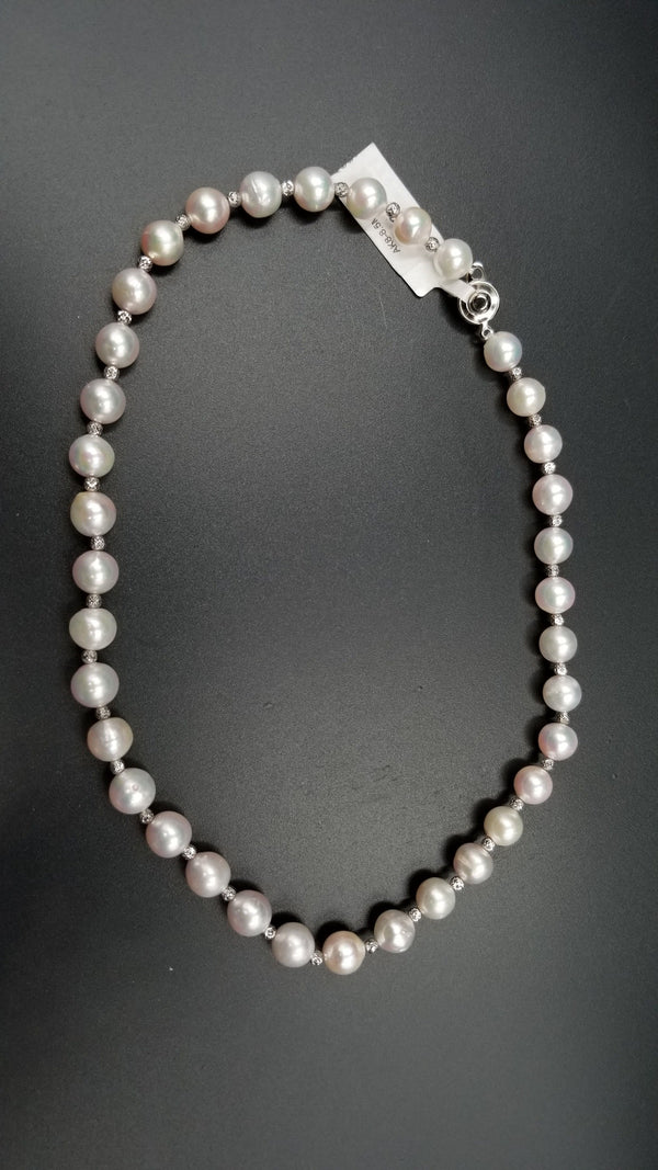 AKOYA CULTURE PEARLS 8-8.5 MM W/ STERLING SILVER BEADS NECKLACE