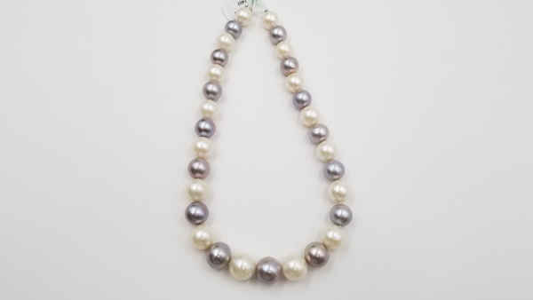 MULTI COLORED WHITE / GREY FRESHWATER CULTURE PEARL 11-15 MM ROUND STRAND