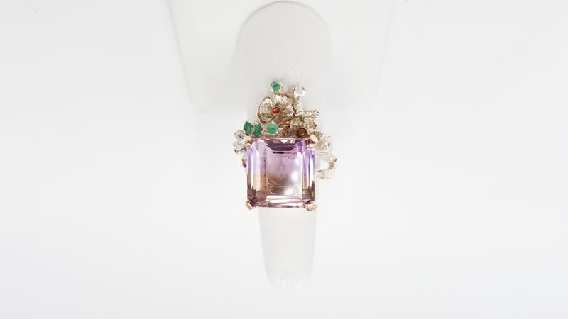 AMETRINE W/ EMERALD STERLING SILVER RING