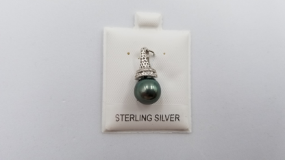 TAHITIAN BLACK PEARL ( BAROQUE ) STERLING SILVER PEANDANT