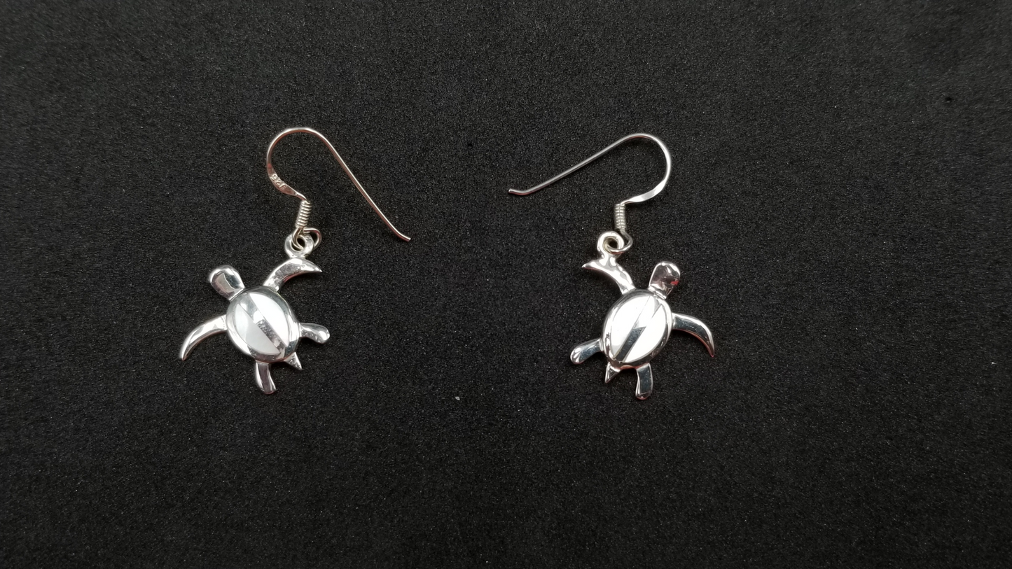 STERLING SILVER W/MOTHER OF PEARLS SEA TURTLE WIRE DROP EARRINGS