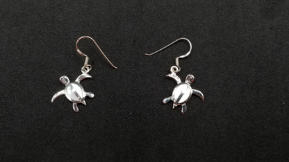 STERLING SILVER W/MOTHER OF PEARLS SEA TURTLE WIRE DROP EARRINGS